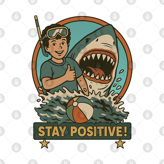 TeePublic: Stay Positive – Retro Shark Attack Beach Vibes