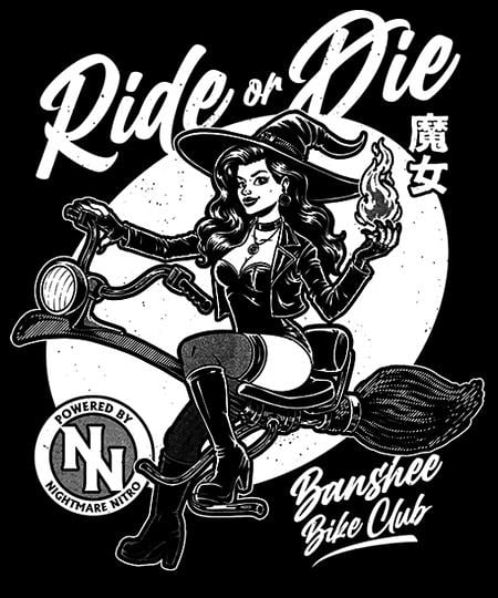 Qwertee: Pinup Biker Witch