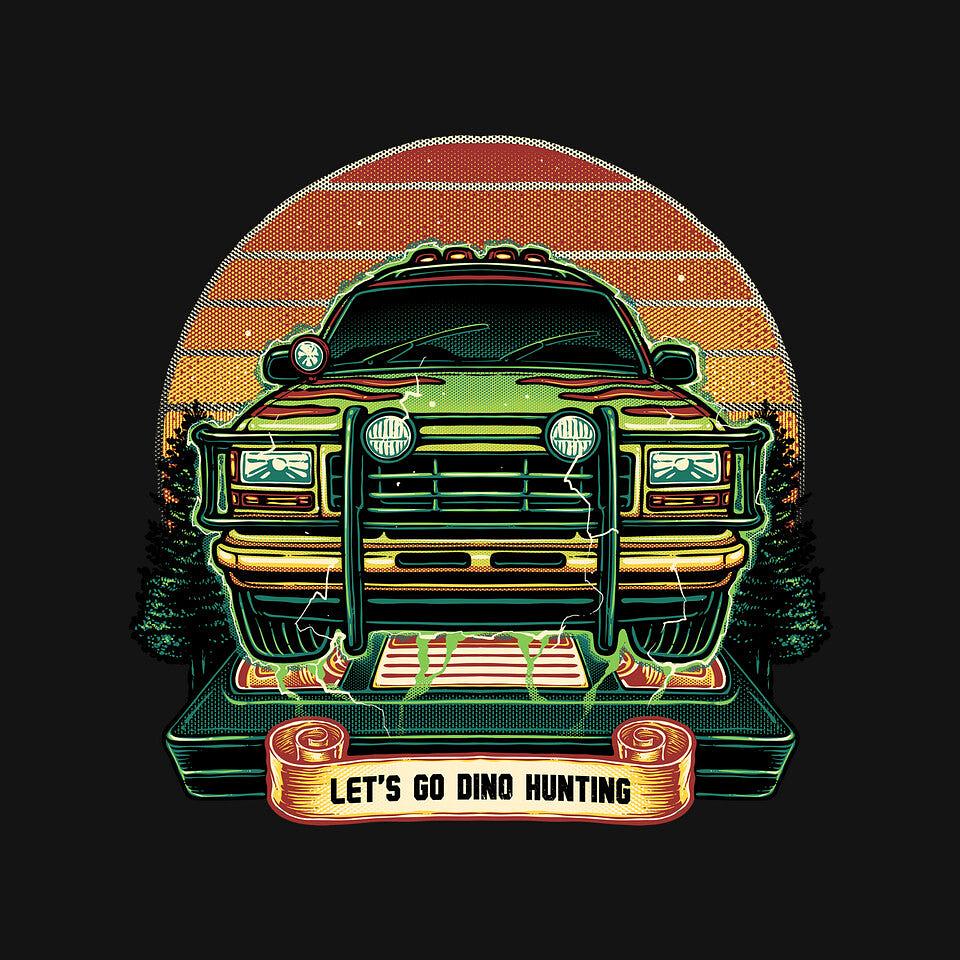 TeeFury: Dino Hunting Sunset