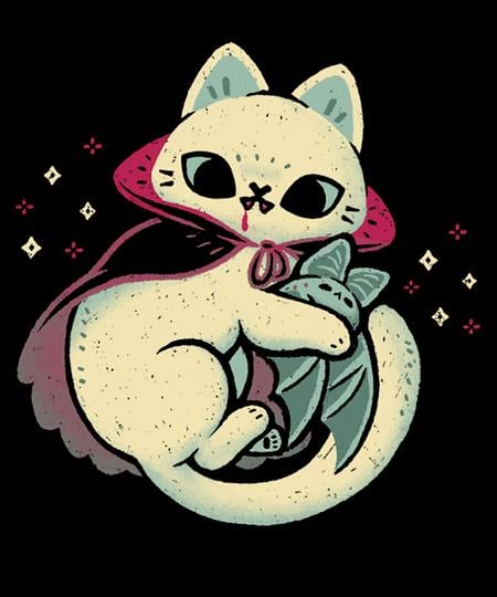 Qwertee: Cute Vampire Cat bites Bat