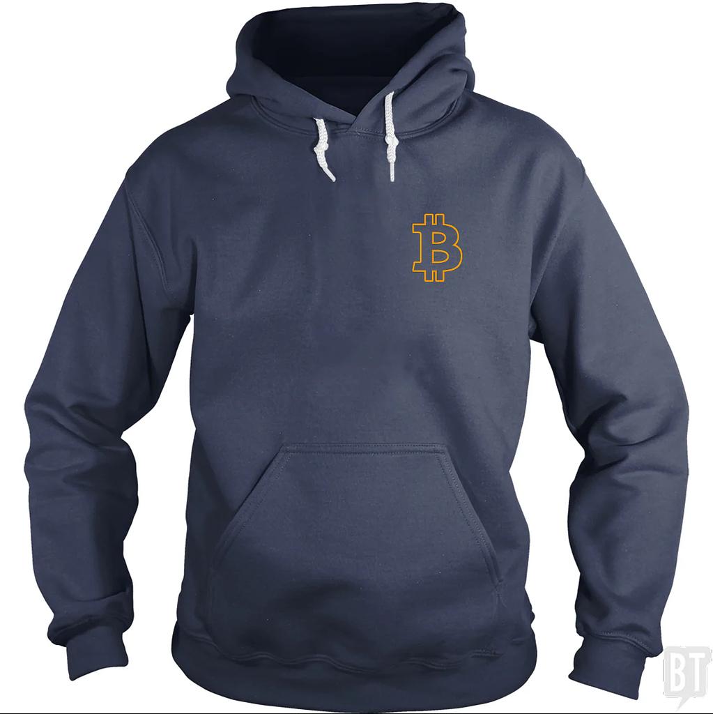 BustedTees: Bitcoin Logo Outline Left Chest Hoodie