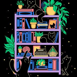 Graphic for Rainbow Bookshelf Cats