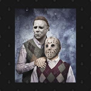Graphic for Michael Myers and Jason Voorhees Step Brothers Funny Horror Movie Characters Tshirts Halloween  M4118