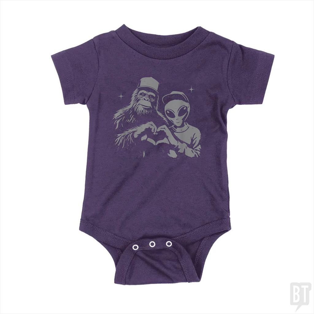 BustedTees: Bigfoot And Alien Baby One-Piece