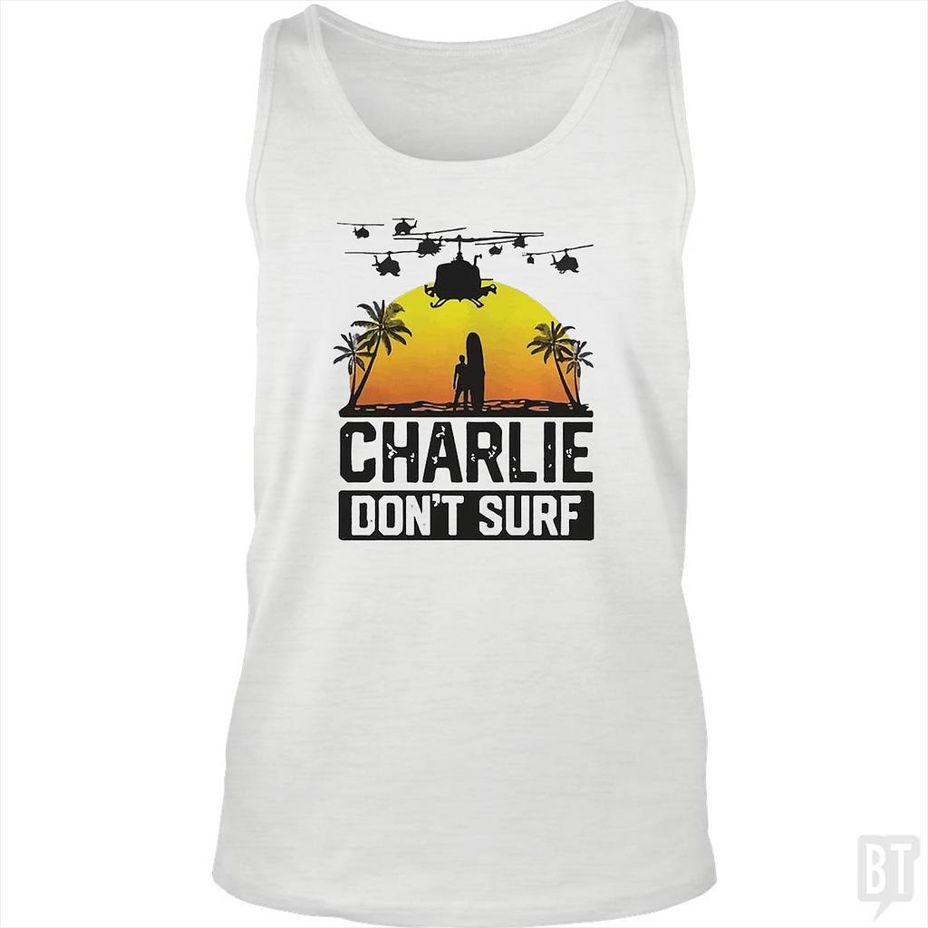BustedTees: Charlie Don't Surf Summer Vacation Tank Top