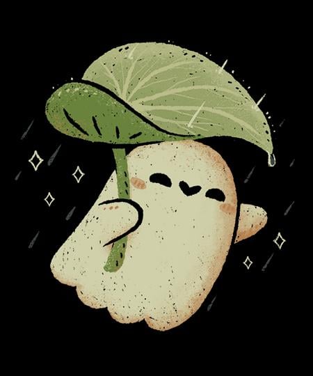 Qwertee: Cute Ghost with Leaf Umbrella