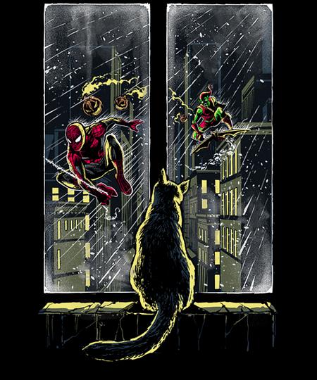 Qwertee: Curious Cat: Superheroes