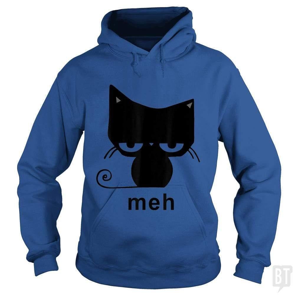 BustedTees: Meh Black Cat Funny Hoodie