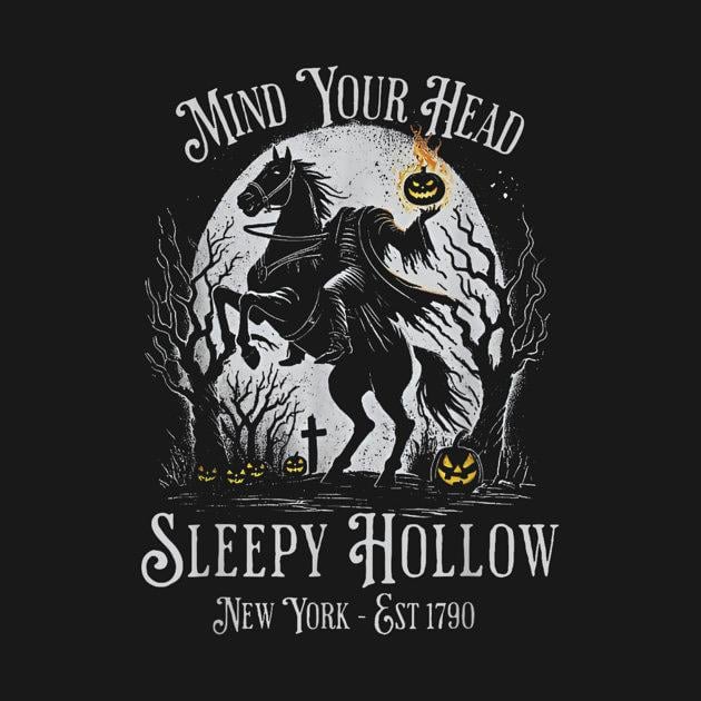 TeePublic: Vintage Mind Your Head Sleepy Hollow Headless Horseman