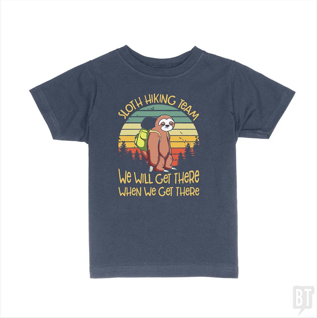BustedTees: Funny Sloth Hiking Team #2 Kids Shirt