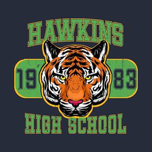 Graphic for Hawkins High School Go Tigers T-Shirt 1983 Retro 80s Mascot Tee UPDATED