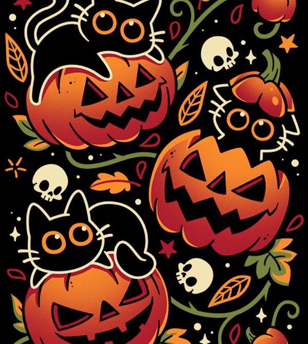 teeVillain: Black Cat Pumpkin Party