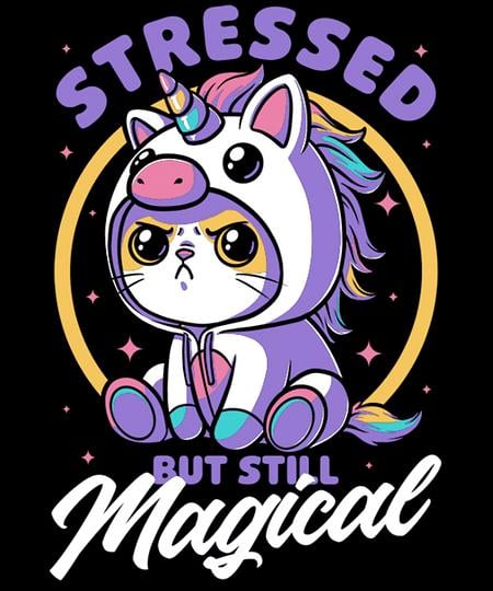 Qwertee: Stressed Cute Cat Unicorn