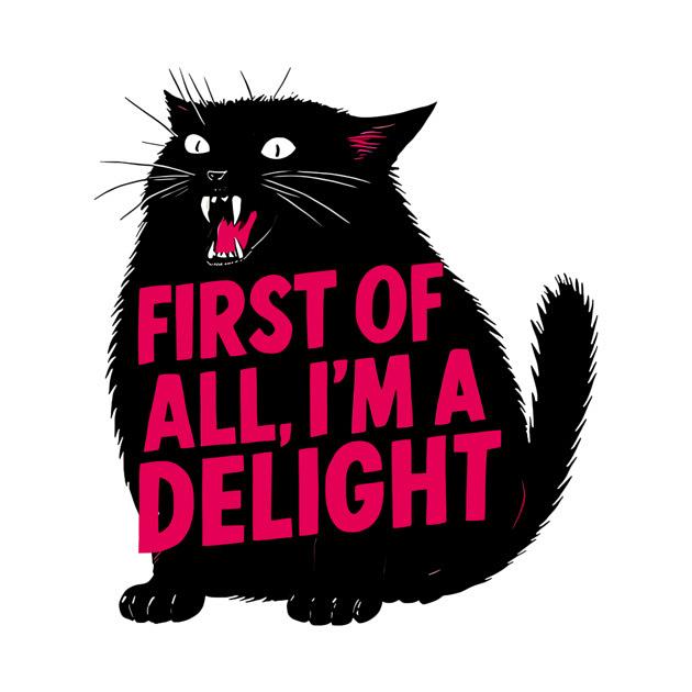 TeePublic: First Of All I'm A Delight Roaring Black Cat Saying