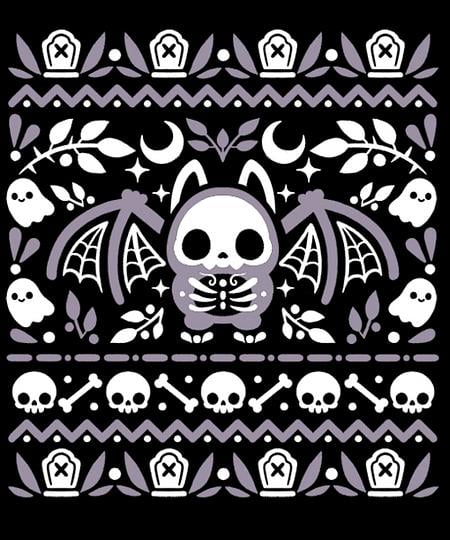 Qwertee: Folk bat ugly halloween sweater